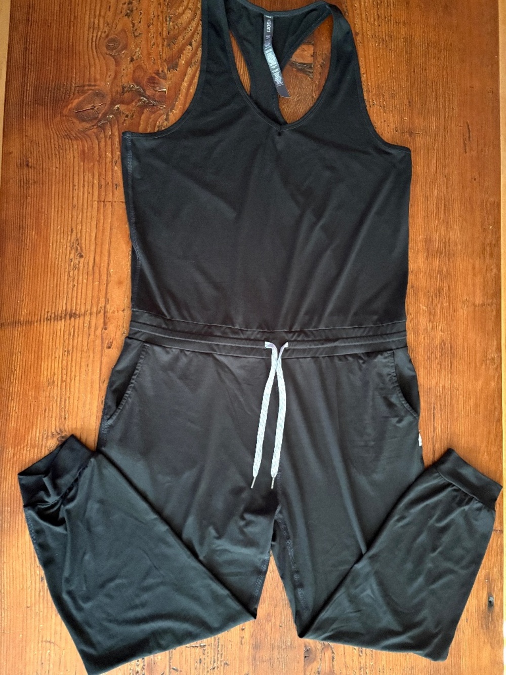 Vuori Lux Luna Black Jumpsuit Racerback Size Large Pockets Drawstring Waist